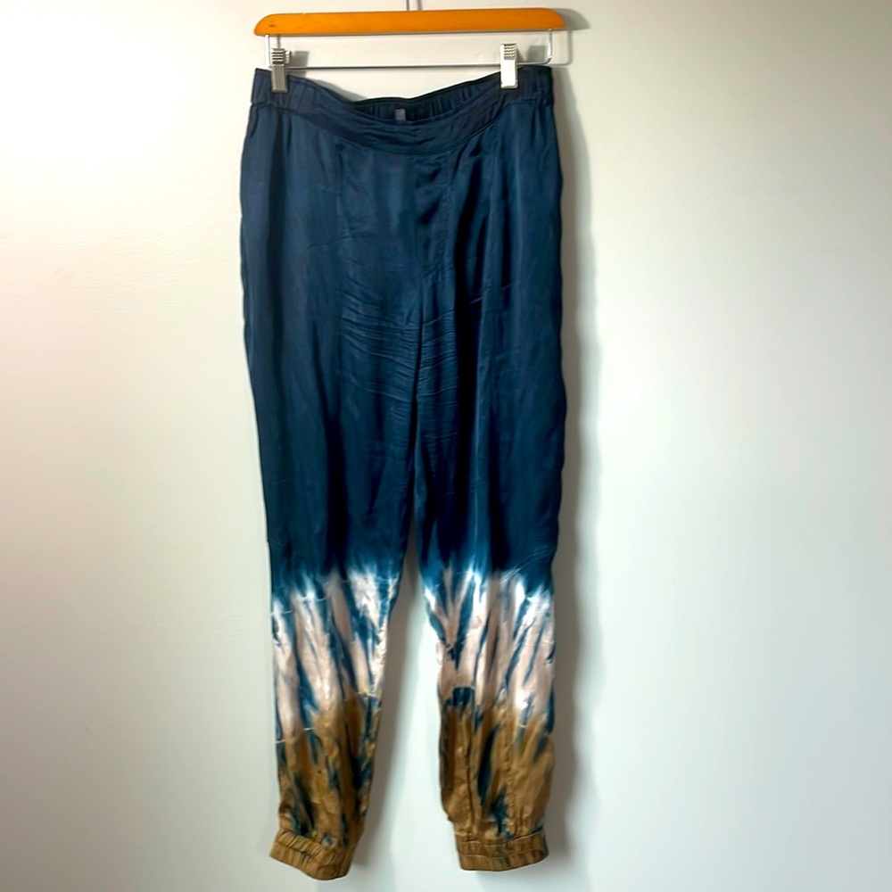 Young Fabulous & Broke silky tie dye satin jogger blue Gold Streetwear Small